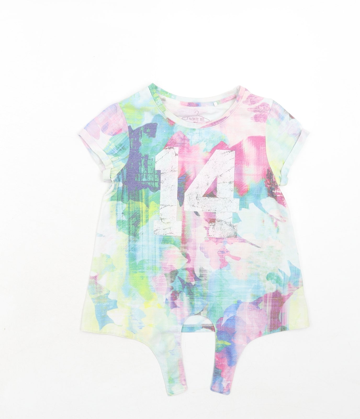 NEXT Girls Multicoloured Geometric Polyester Basic T-Shirt Size 7 Years Round Neck Pullover - 14