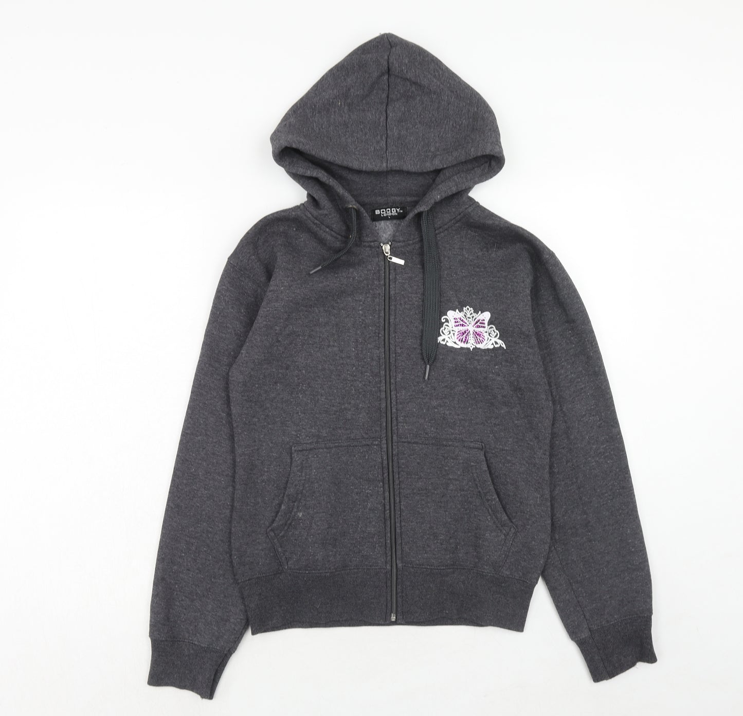Boogy London Womens Grey Polyester Full Zip Hoodie Size L Zip