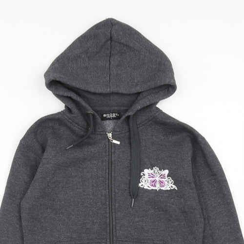 Boogy London Womens Grey Polyester Full Zip Hoodie Size L Zip