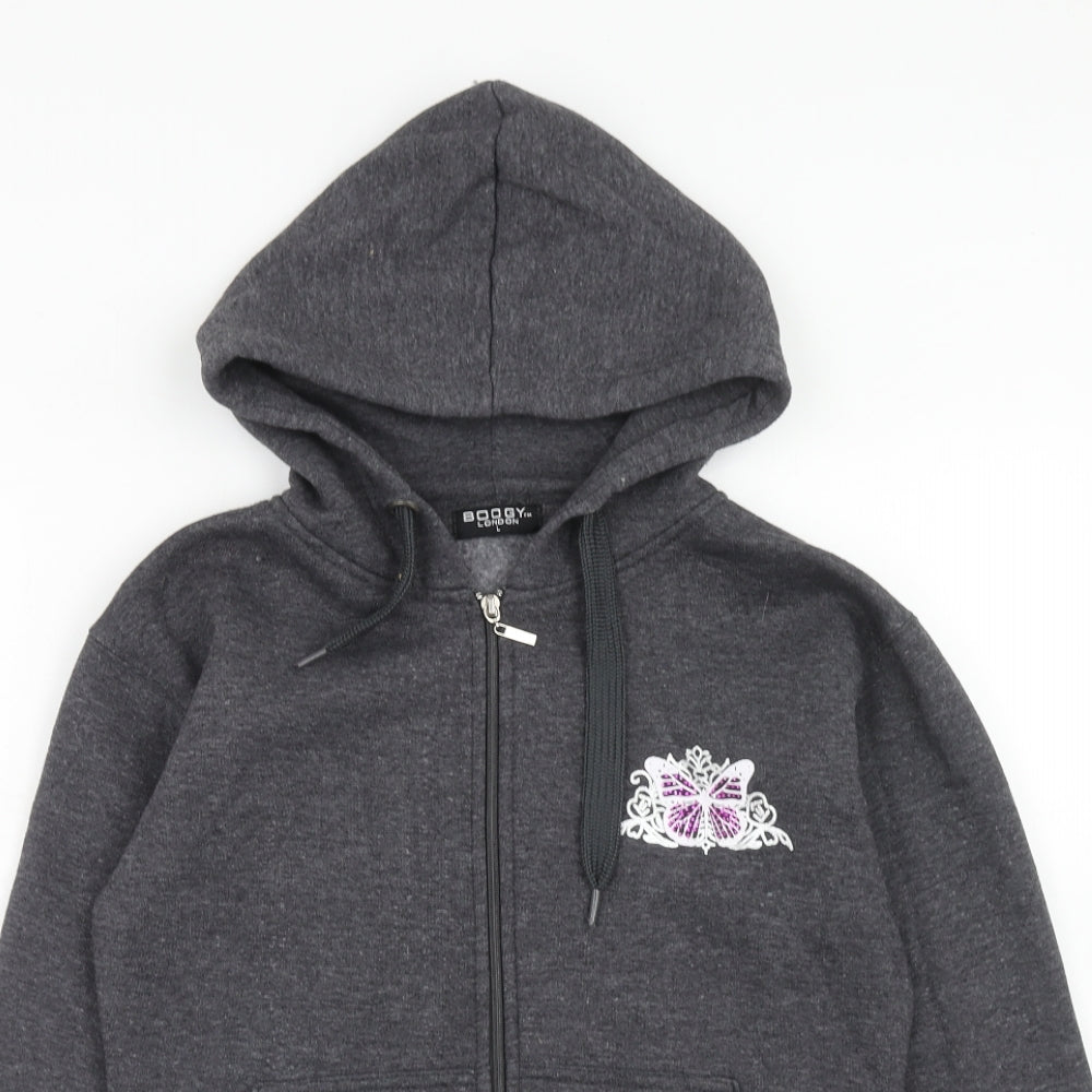 Boogy London Womens Grey Polyester Full Zip Hoodie Size L Zip