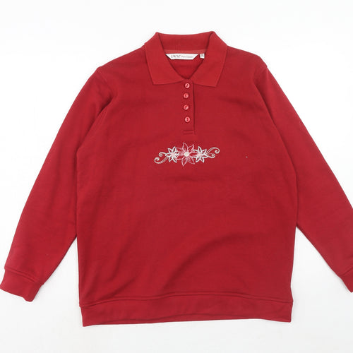 EWM Womens Red Cotton Pullover Sweatshirt Size 14 Button - Size 14-16