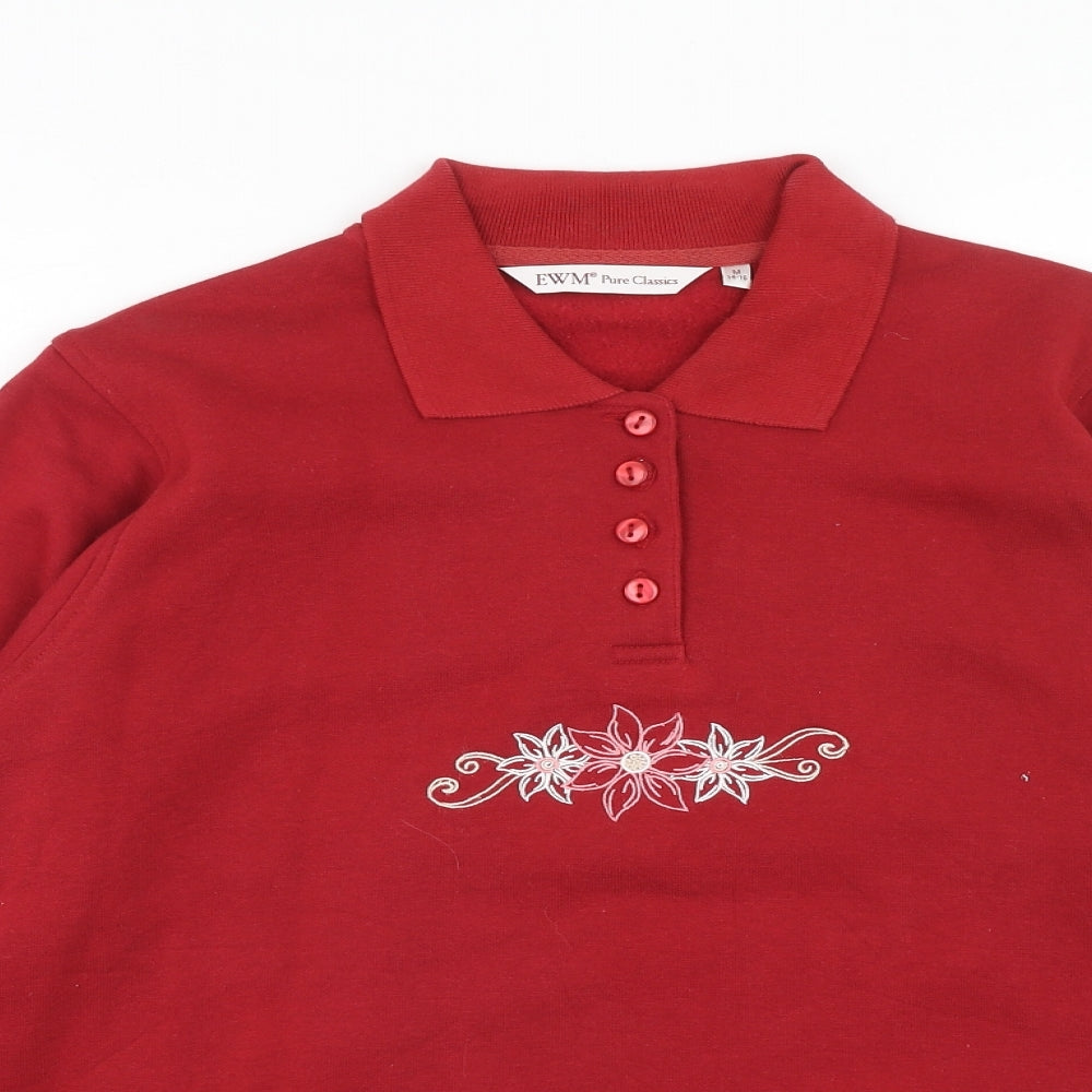 EWM Womens Red Cotton Pullover Sweatshirt Size 14 Button - Size 14-16