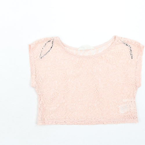 H&M Girls Pink Polyester Basic T-Shirt Size 8 Years Round Neck Pullover - 8-10 Years