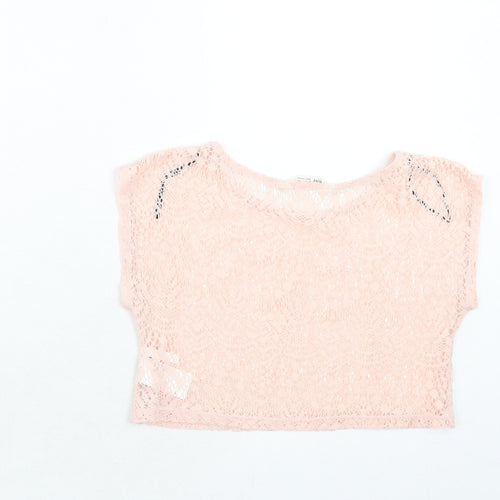 H&M Girls Pink Polyester Basic T-Shirt Size 8 Years Round Neck Pullover - 8-10 Years