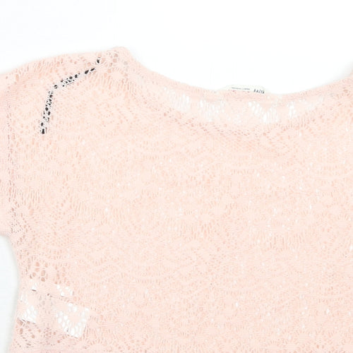 H&M Girls Pink Polyester Basic T-Shirt Size 8 Years Round Neck Pullover - 8-10 Years