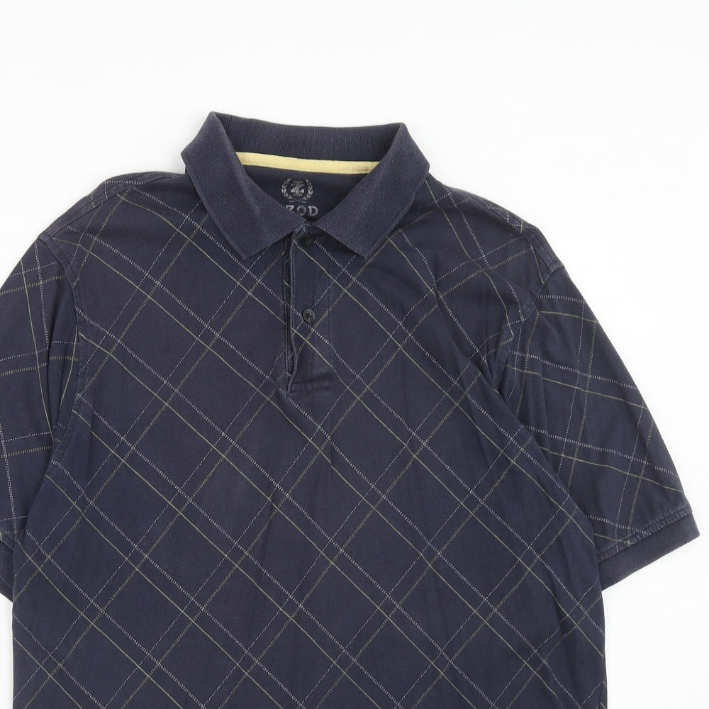 IZOD Mens Blue Geometric Cotton Polo Size M Collared Button