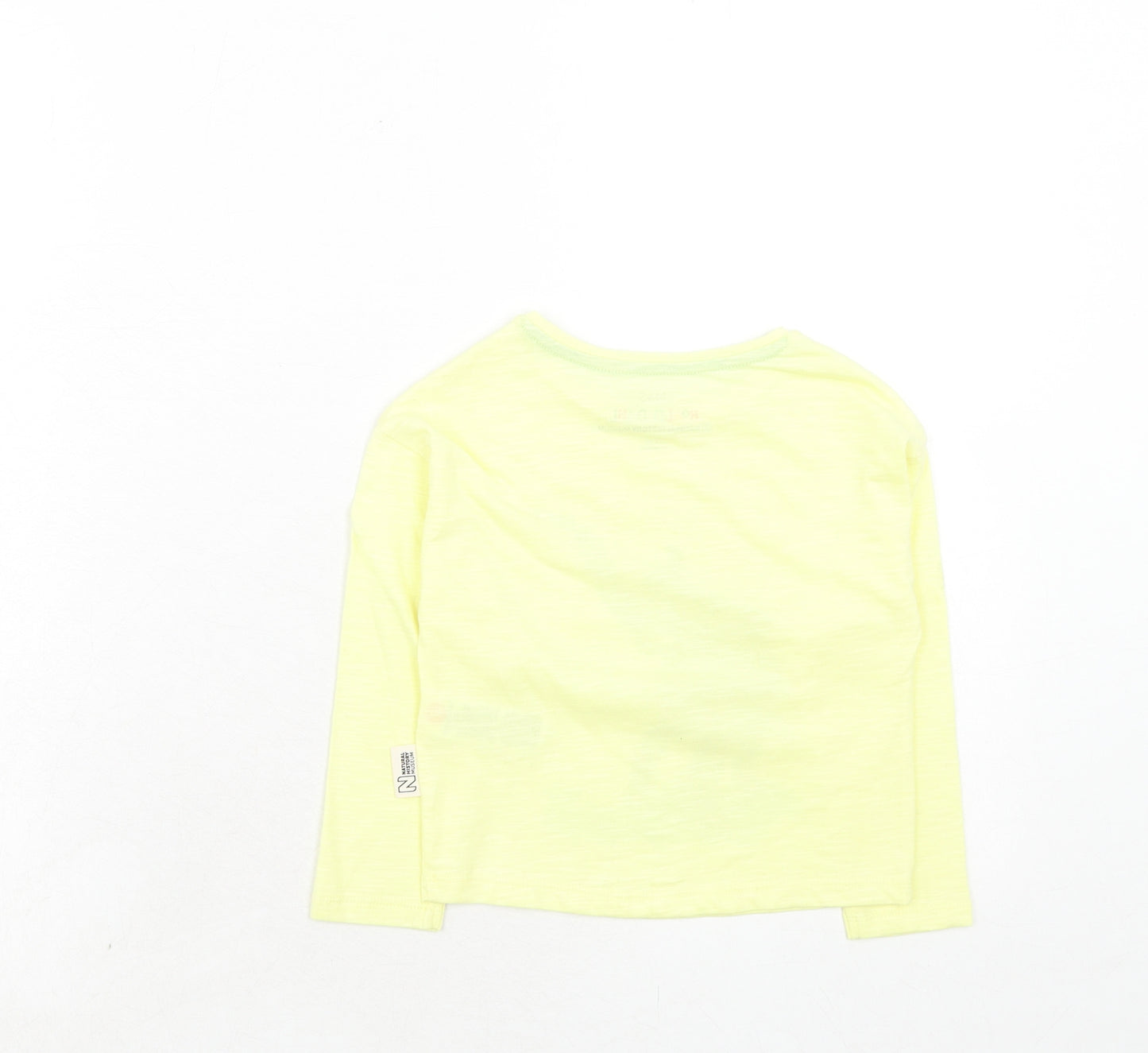 Marks and Spencer Boys Yellow Cotton Pullover T-Shirt Size 2-3 Years Round Neck Pullover - Elephant