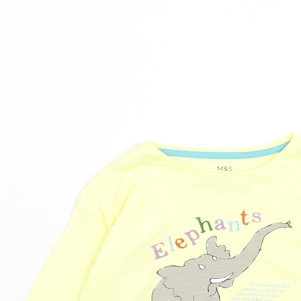Marks and Spencer Boys Yellow Cotton Pullover T-Shirt Size 2-3 Years Round Neck Pullover - Elephant