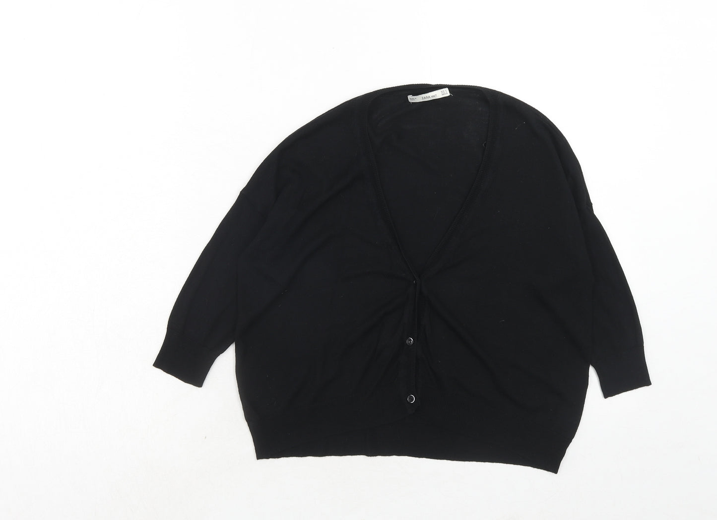 Zara Womens Black V-Neck Viscose Cardigan Jumper Size S