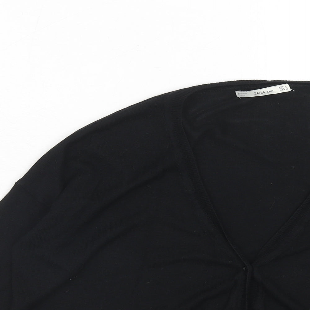 Zara Womens Black V-Neck Viscose Cardigan Jumper Size S