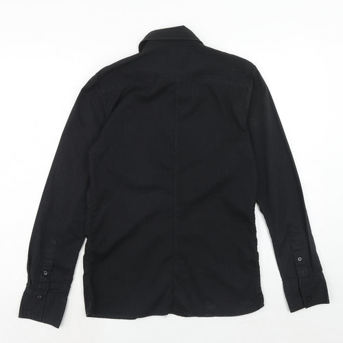 H&M Mens Black Striped Cotton Button-Up Size M Collared Button