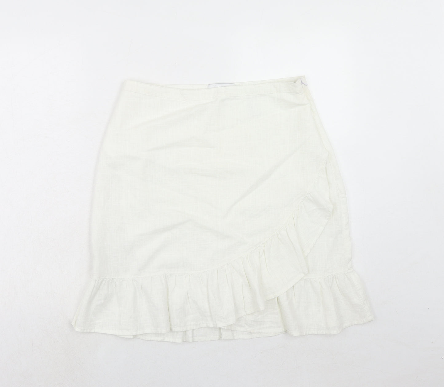 NEXT Womens White Linen Skater Skirt Size 12 Zip