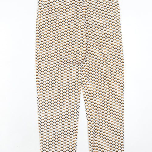 H&M Womens Orange Geometric Cotton Chino Trousers Size 6 Regular Hook & Eye