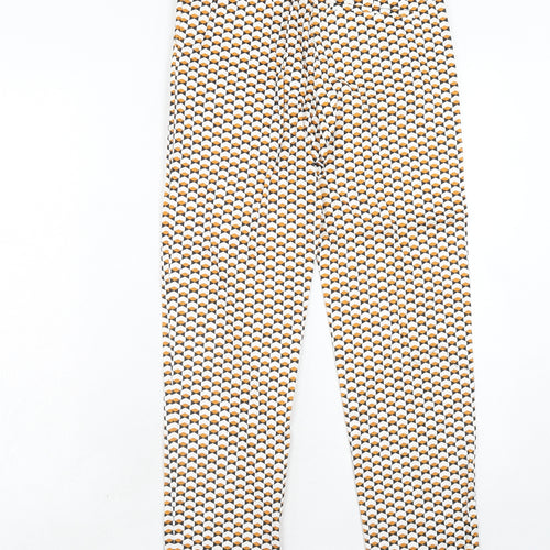 H&M Womens Orange Geometric Cotton Chino Trousers Size 6 Regular Hook & Eye
