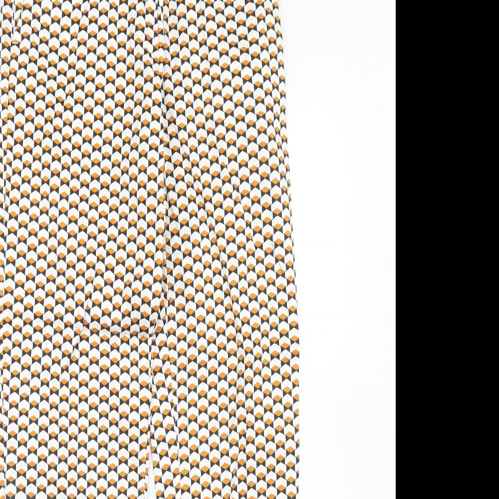 H&M Womens Orange Geometric Cotton Chino Trousers Size 6 Regular Hook & Eye