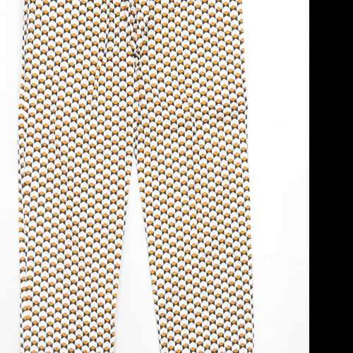 H&M Womens Orange Geometric Cotton Chino Trousers Size 6 Regular Hook & Eye