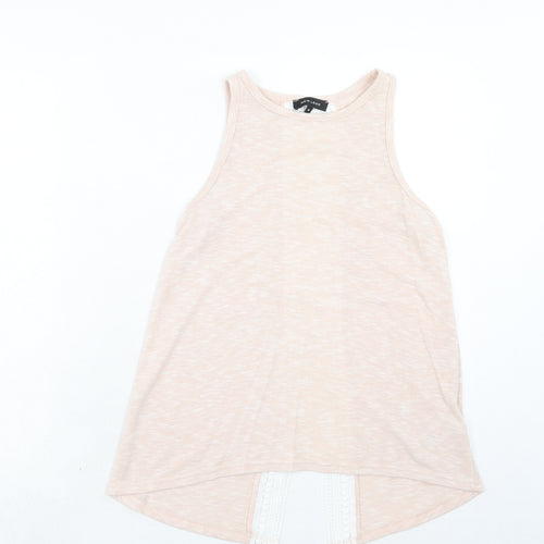 New Look Womens Pink Polyester Basic Tank Size 8 Round Neck - Lace Details