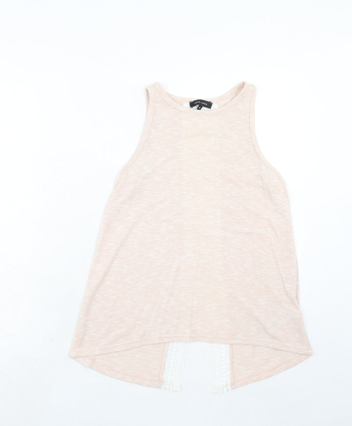 New Look Womens Pink Polyester Basic Tank Size 8 Round Neck - Lace Details