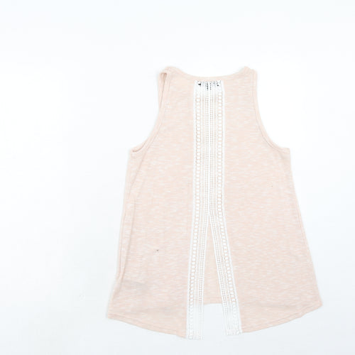 New Look Womens Pink Polyester Basic Tank Size 8 Round Neck - Lace Details