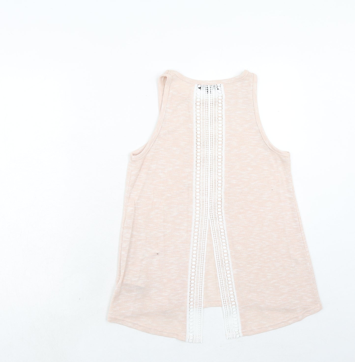 New Look Womens Pink Polyester Basic Tank Size 8 Round Neck - Lace Details