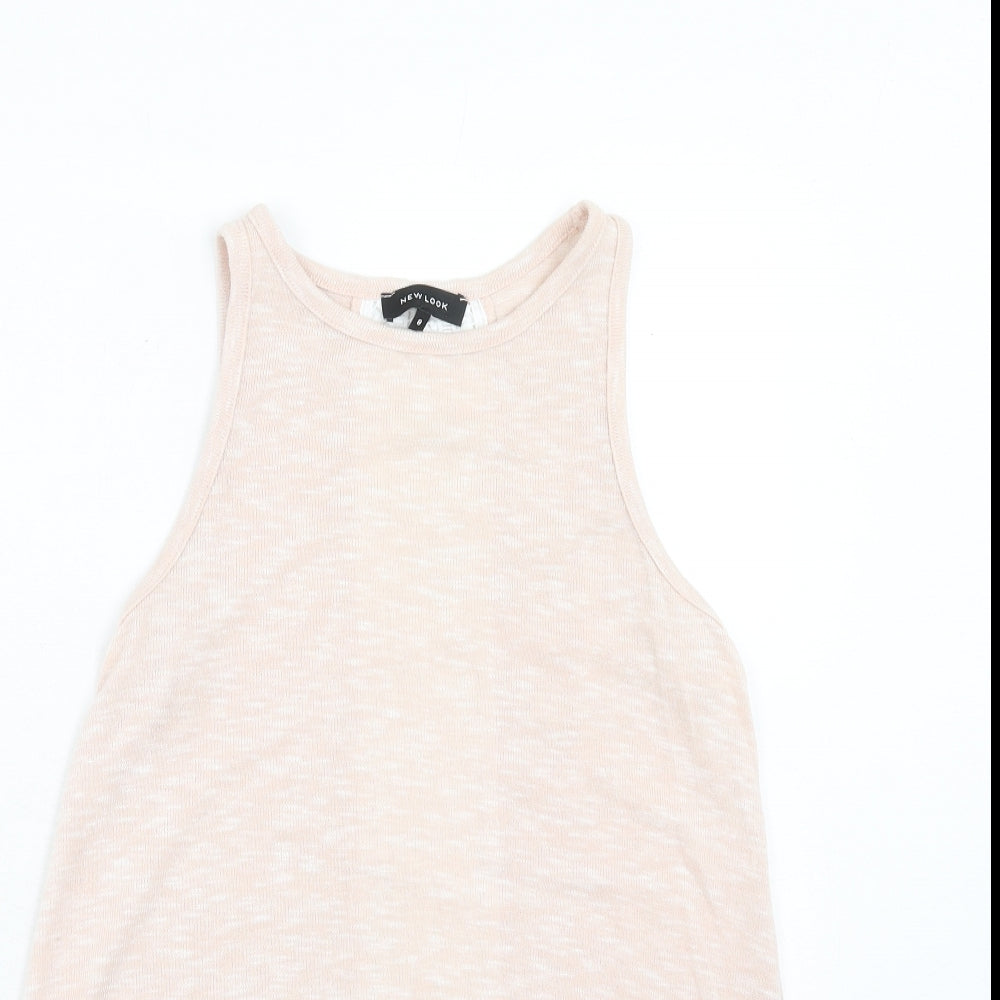 New Look Womens Pink Polyester Basic Tank Size 8 Round Neck - Lace Details