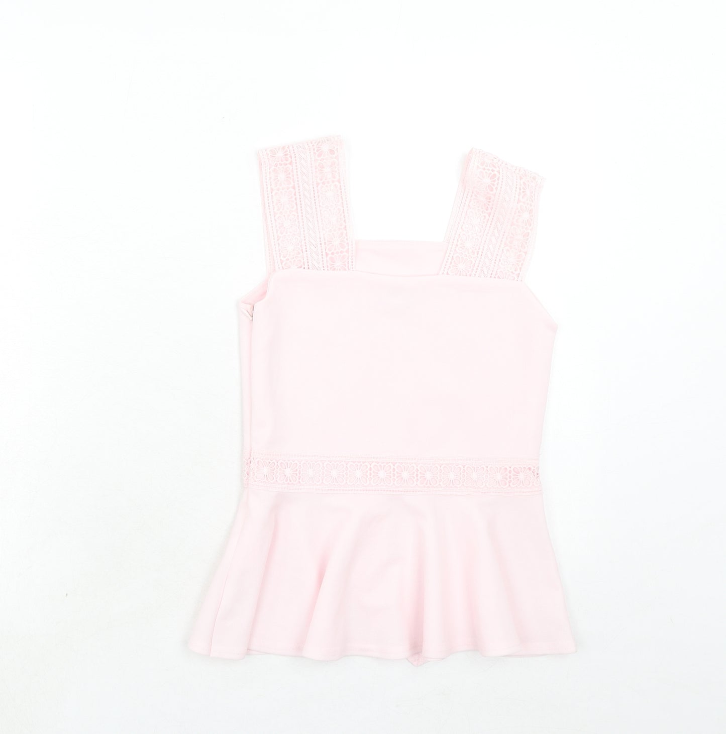 River Island Girls Pink Polyester Basic Tank Size 9-10 Years Square Neck Zip