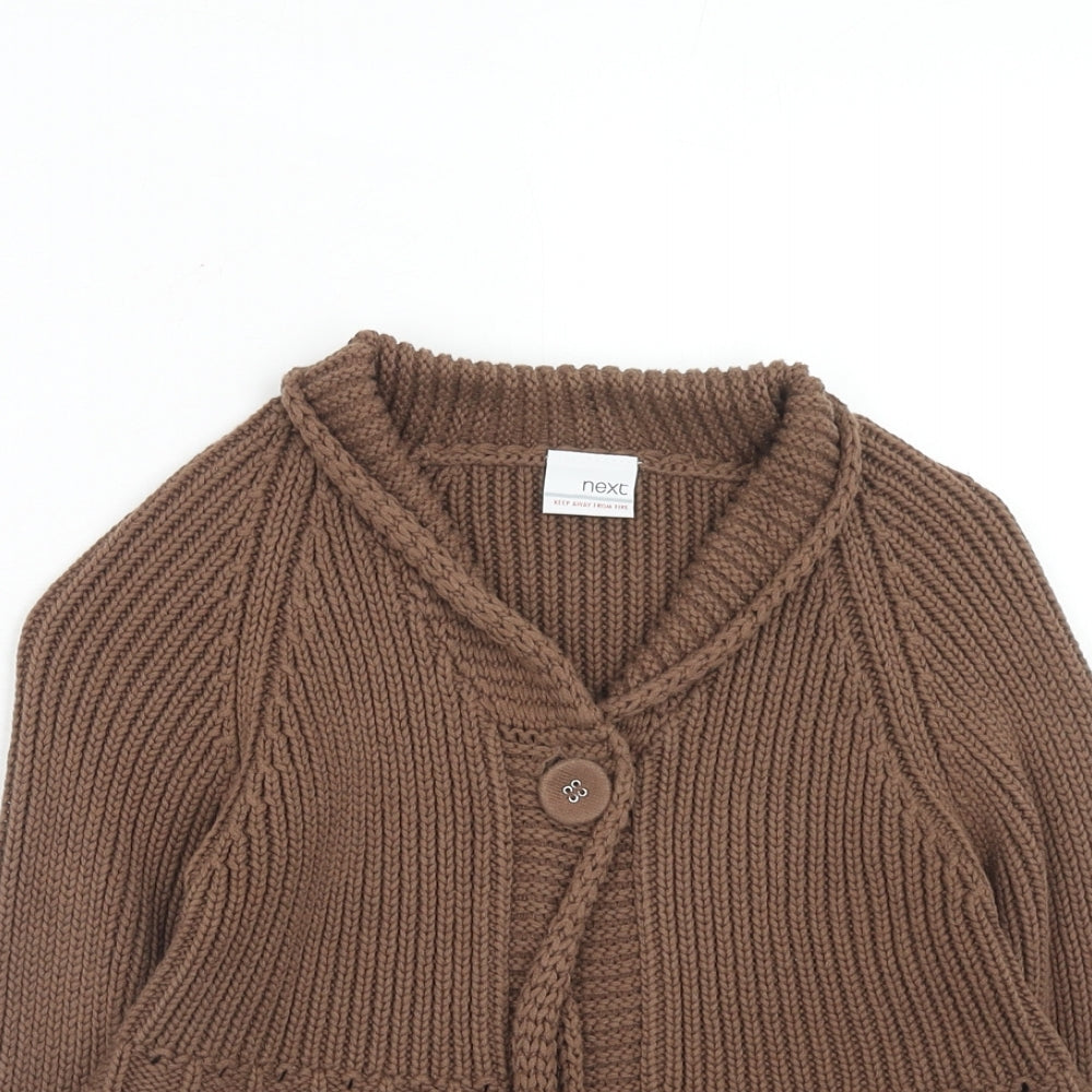 NEXT Girls Brown V-Neck Cotton Cardigan Jumper Size 3-4 Years Buckle