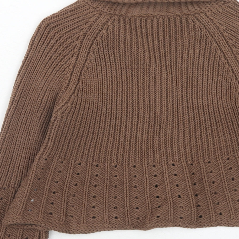 NEXT Girls Brown V-Neck Cotton Cardigan Jumper Size 3-4 Years Buckle