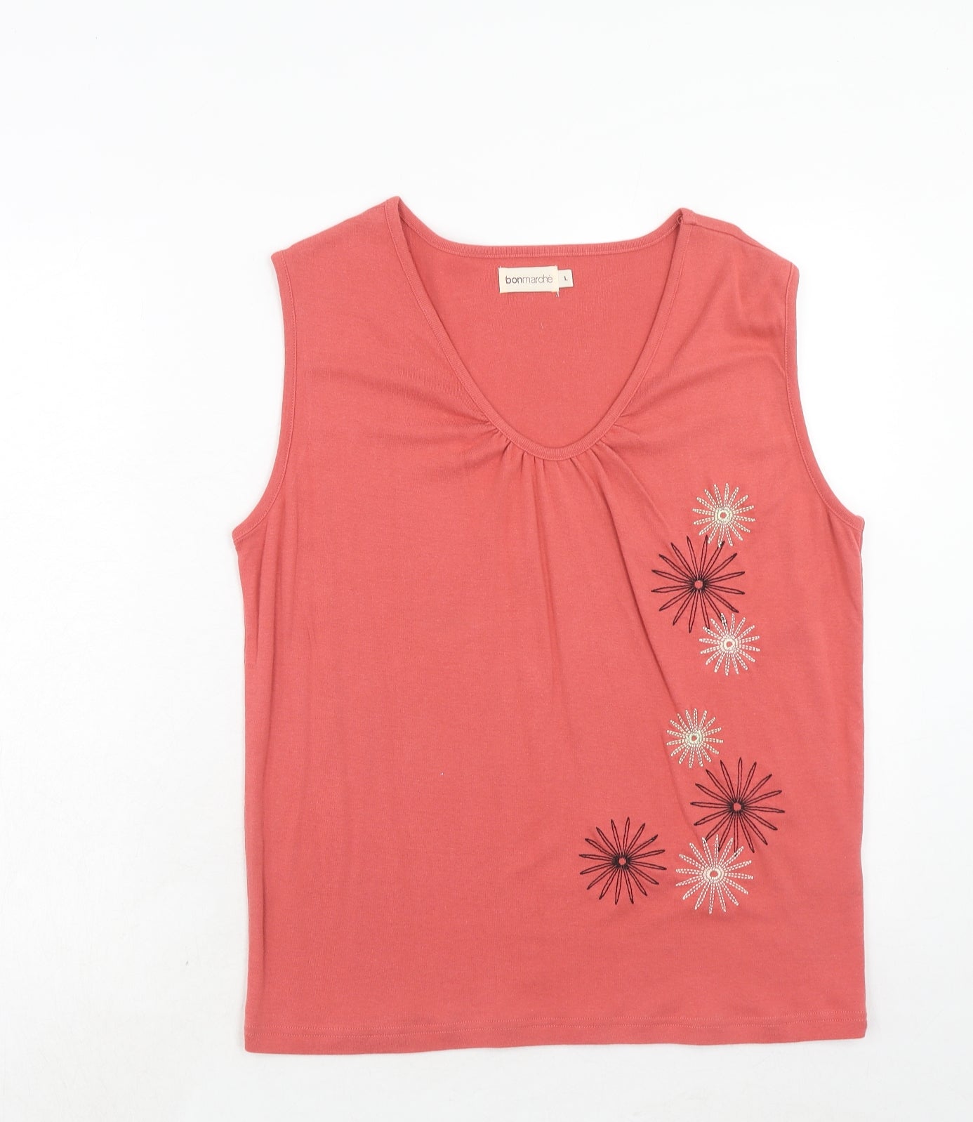 Bonmarché Womens Pink Cotton Basic Tank Size L Round Neck
