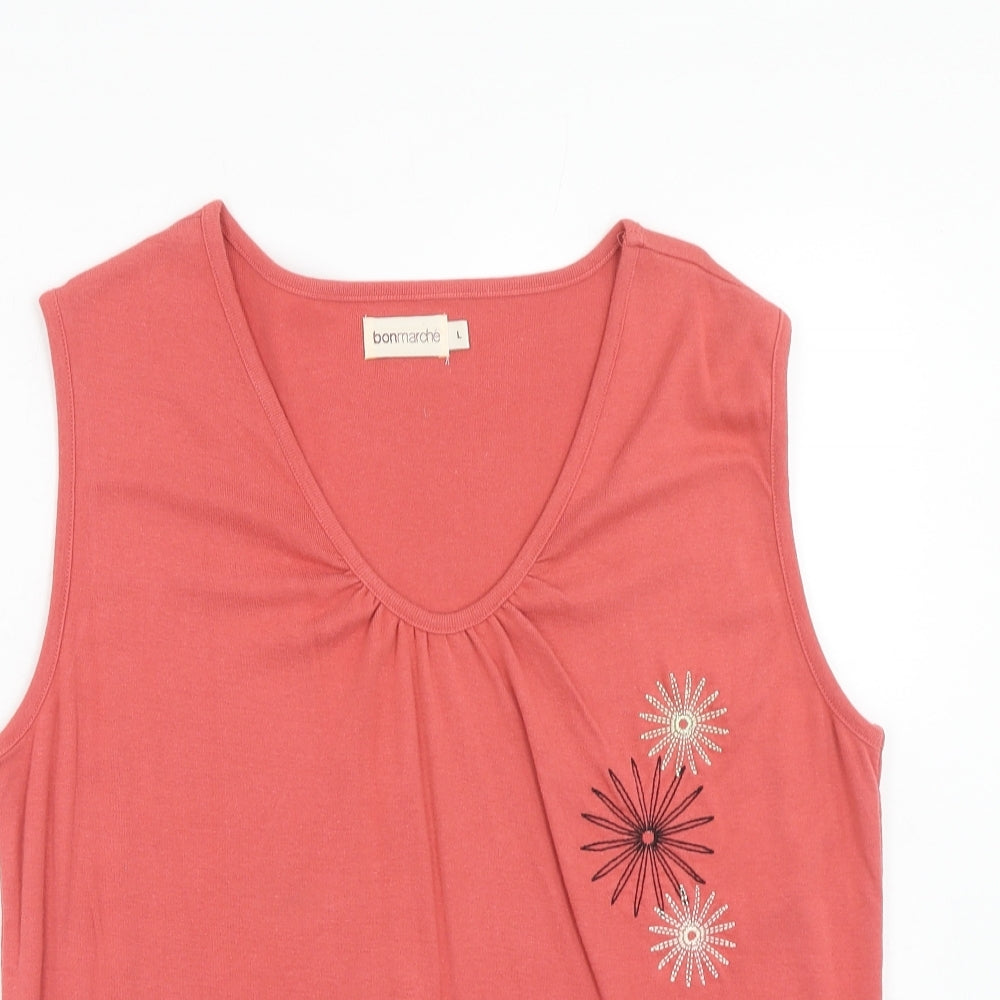 Bonmarché Womens Pink Cotton Basic Tank Size L Round Neck