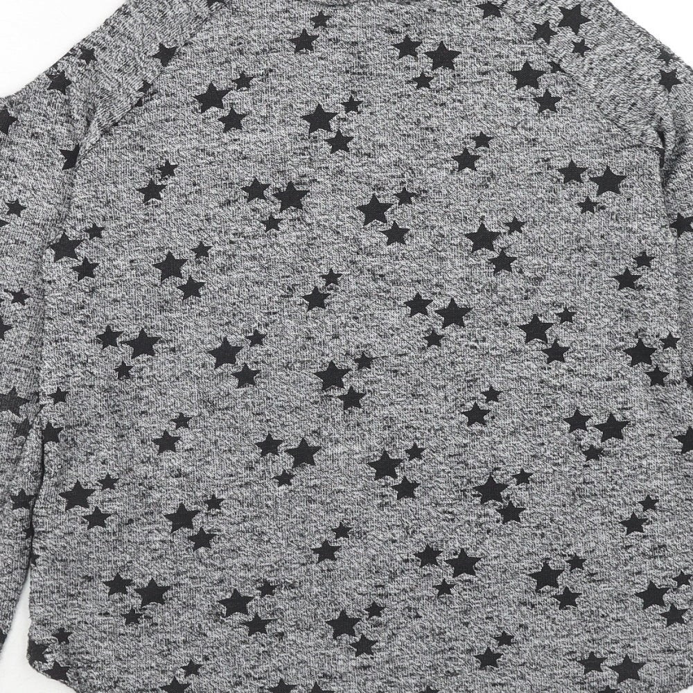 H&M Girls Grey Geometric Polyester Basic Blouse Size 14 Years Round Neck Pullover - Cold Shoulder, Star