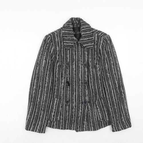 Florence + Fred Womens Black Geometric Pea Coat Coat Size 12 Button