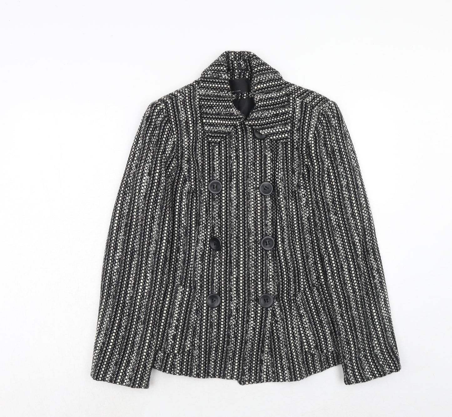 Florence + Fred Womens Black Geometric Pea Coat Coat Size 12 Button