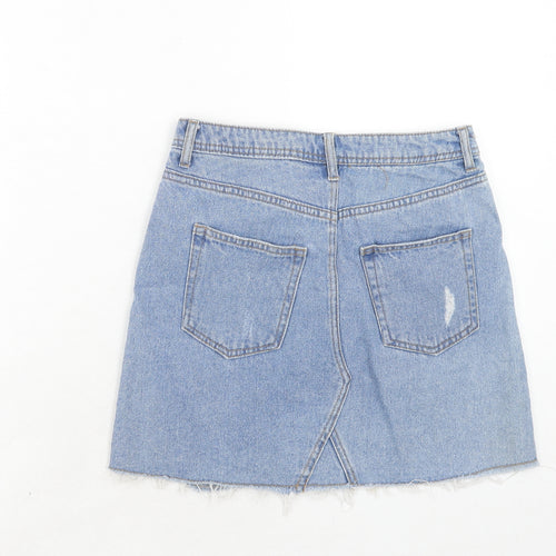 H&M Womens Blue Cotton Mini Skirt Size 6 Zip