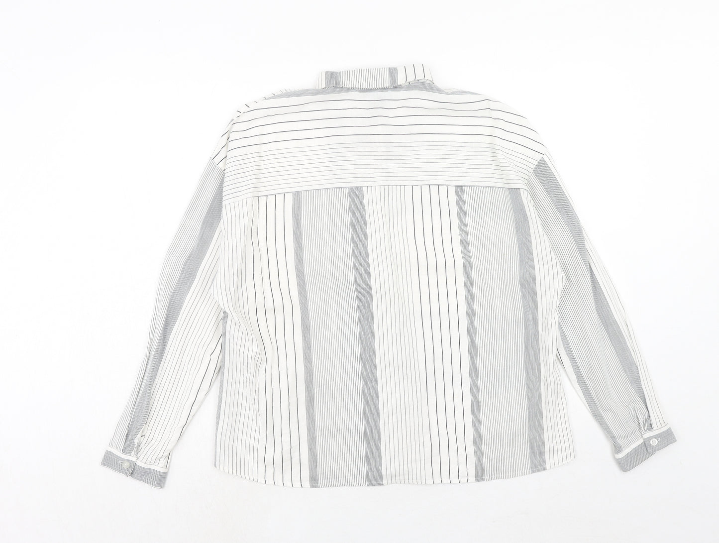 New Look Womens White Striped Linen Basic Button-Up Size 12 Collared