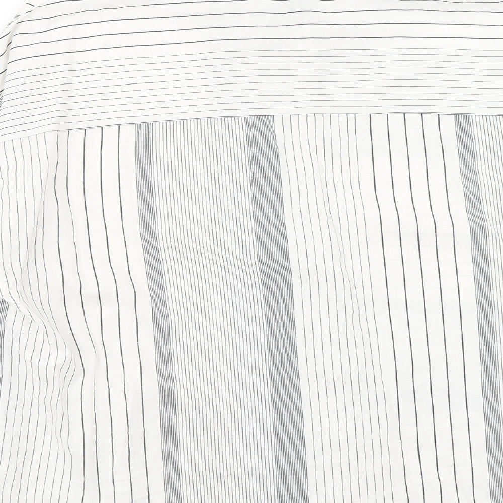 New Look Womens White Striped Linen Basic Button-Up Size 12 Collared