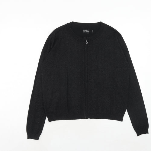 B.YOU Womens Black Round Neck Polyester Full Zip Jumper Size 12