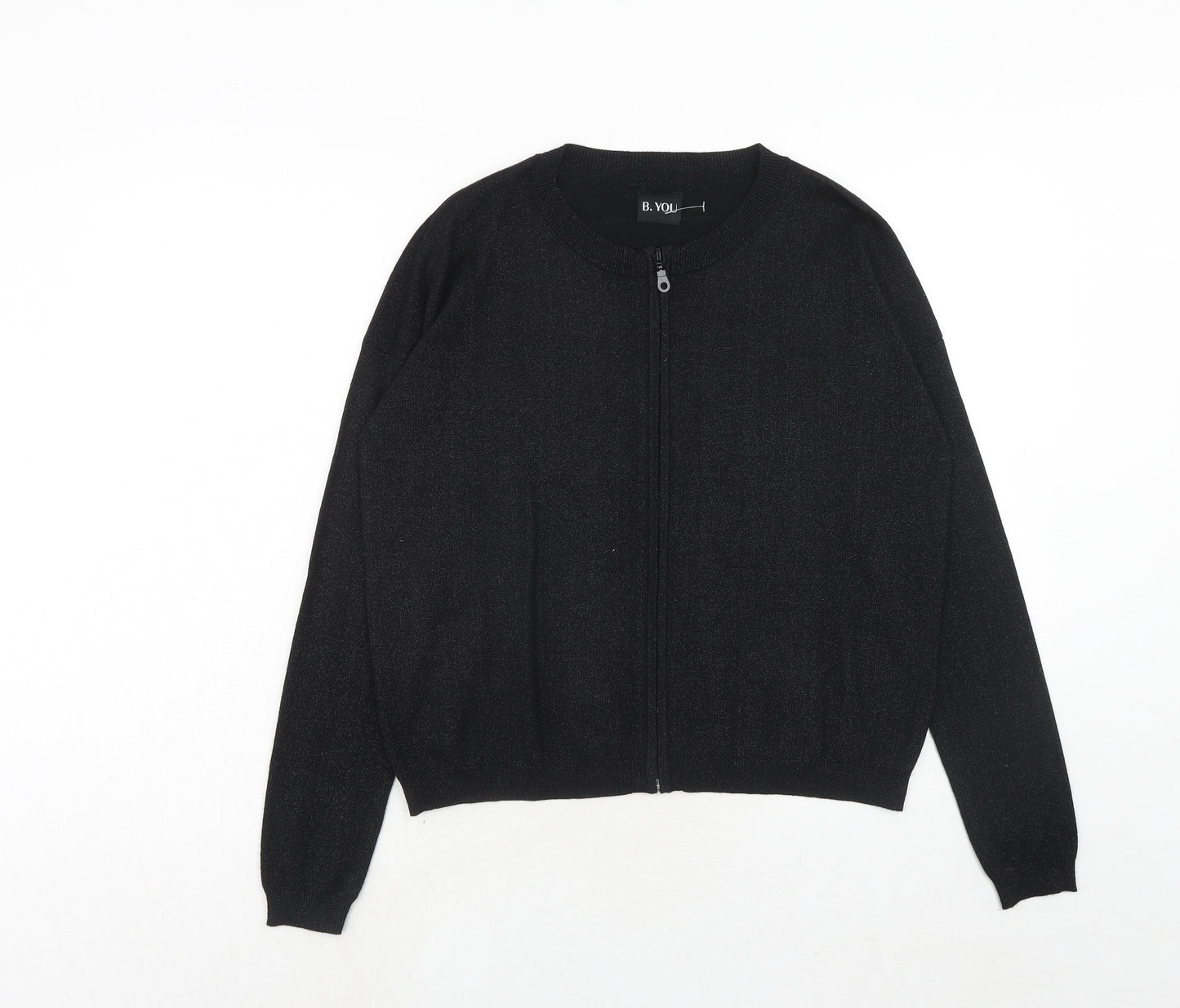 B.YOU Womens Black Round Neck Polyester Full Zip Jumper Size 12