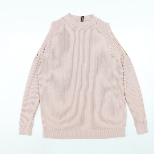 H&M Womens Pink Round Neck Acrylic Pullover Jumper Size M - Cold Shoulder