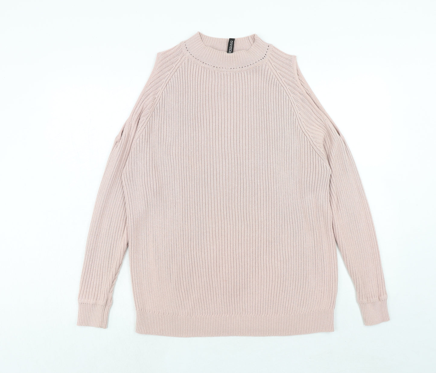 H&M Womens Pink Round Neck Acrylic Pullover Jumper Size M - Cold Shoulder