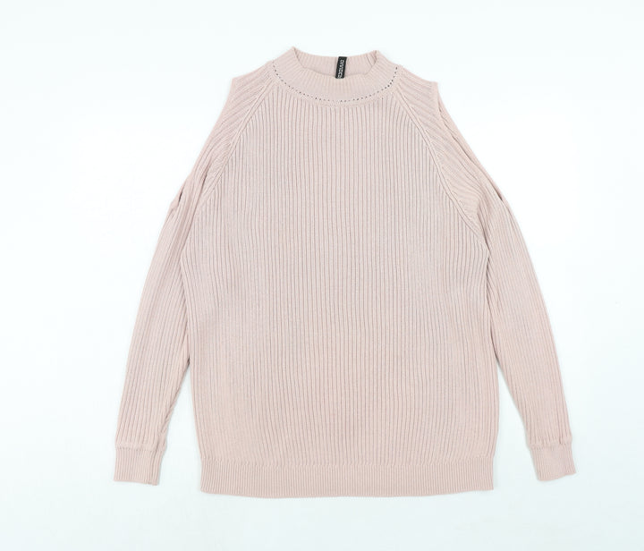 H&M Womens Pink Round Neck Acrylic Pullover Jumper Size M - Cold Shoulder