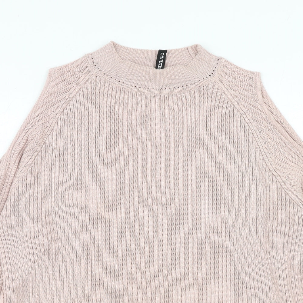 H&M Womens Pink Round Neck Acrylic Pullover Jumper Size M - Cold Shoulder