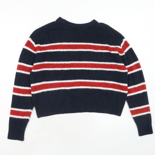H&M Womens Blue Round Neck Striped Acrylic Pullover Jumper Size S
