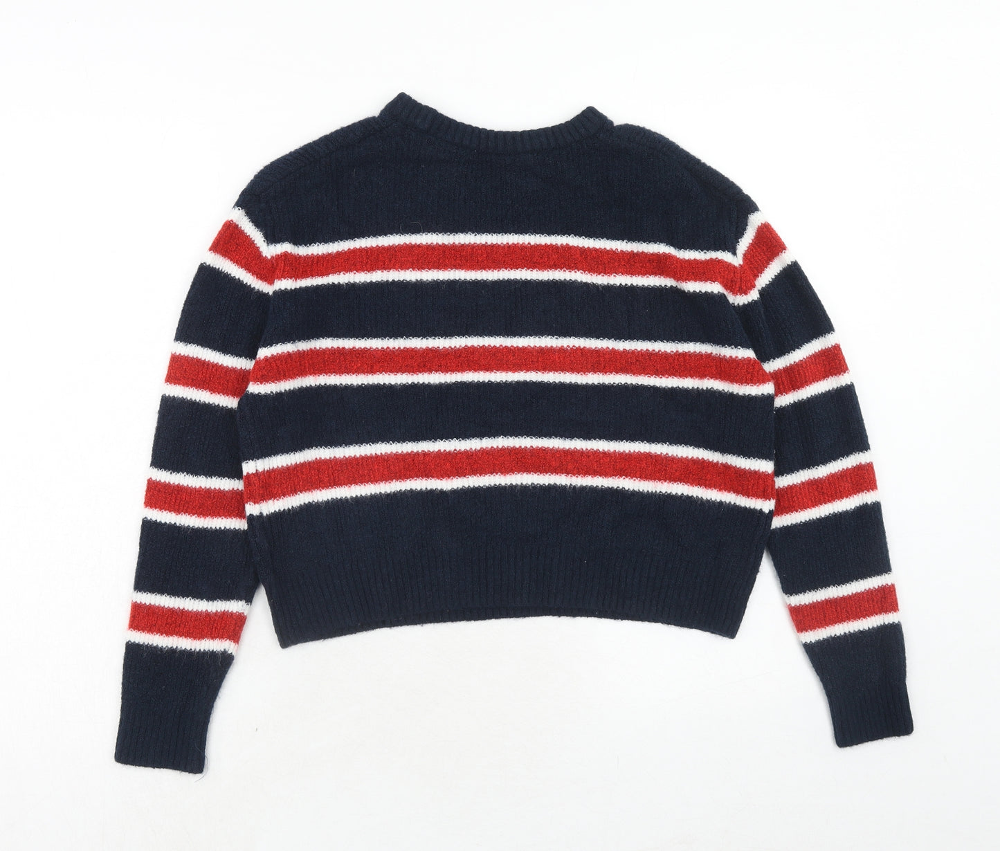 H&M Womens Blue Round Neck Striped Acrylic Pullover Jumper Size S