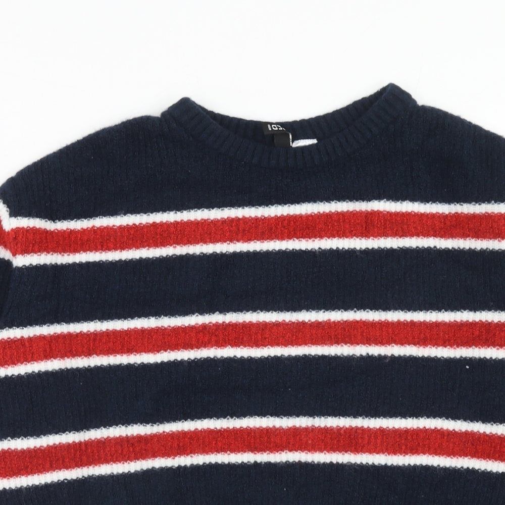 H&M Womens Blue Round Neck Striped Acrylic Pullover Jumper Size S