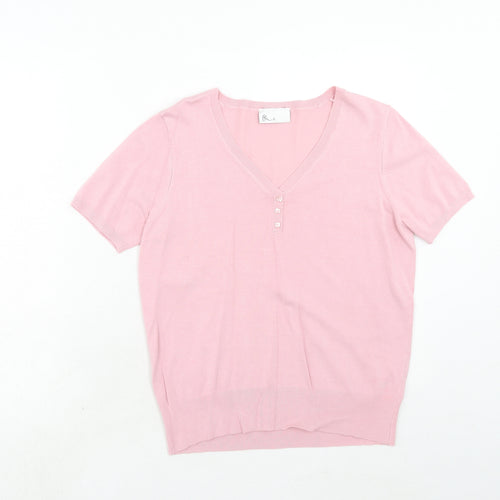 BHS Womens Pink V-Neck Viscose Pullover Jumper Size 14