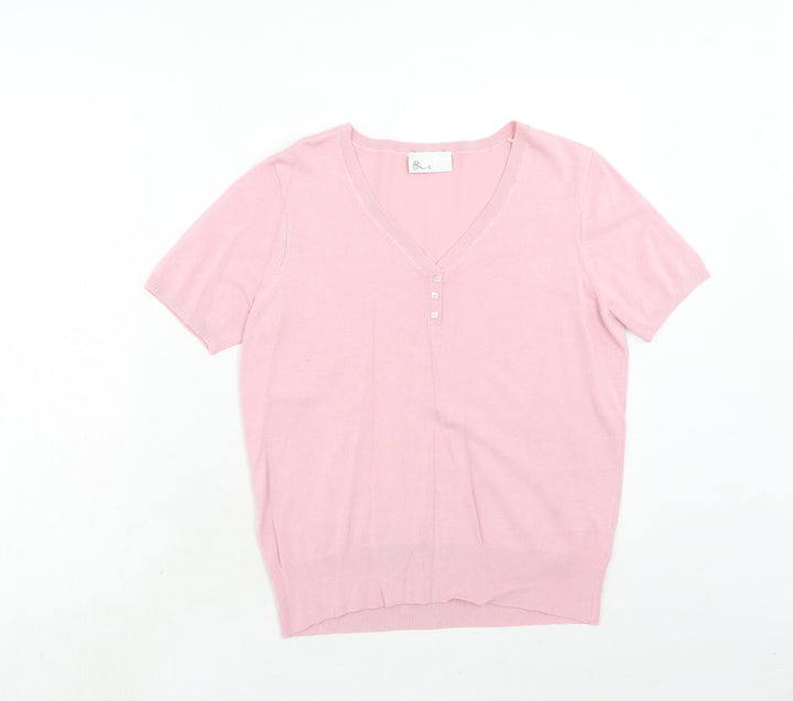 BHS Womens Pink V-Neck Viscose Pullover Jumper Size 14