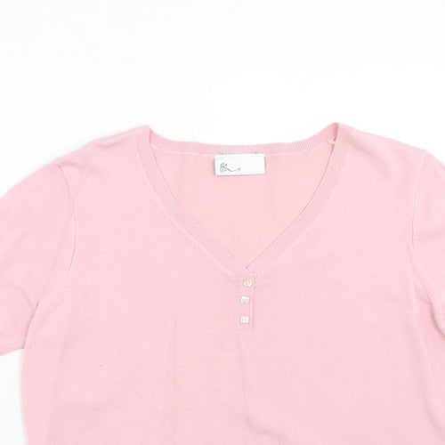 BHS Womens Pink V-Neck Viscose Pullover Jumper Size 14