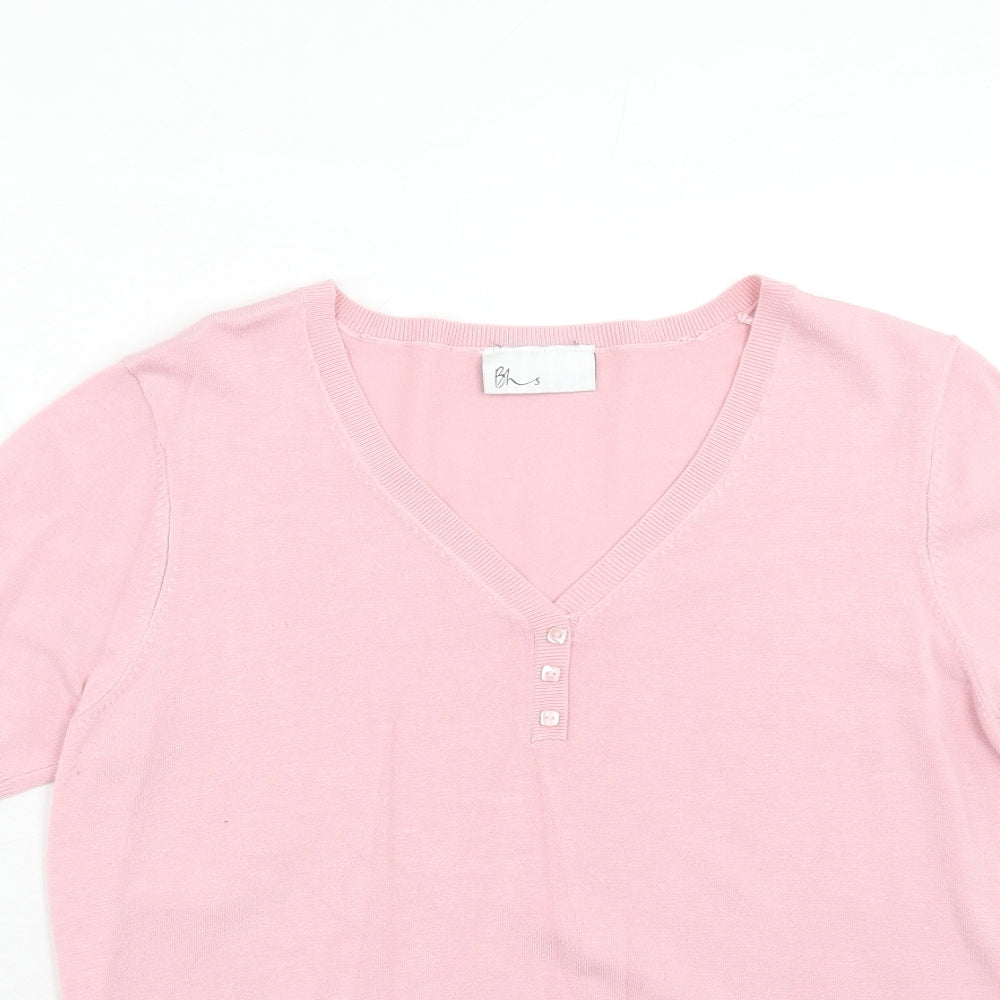 BHS Womens Pink V-Neck Viscose Pullover Jumper Size 14