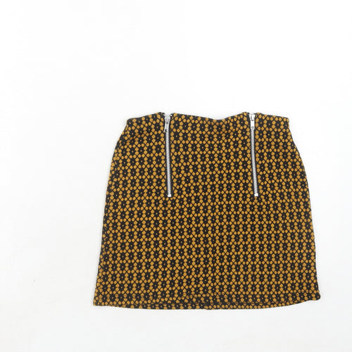 Cooperative Womens Orange Geometric Acrylic Mini Skirt Size XS Zip